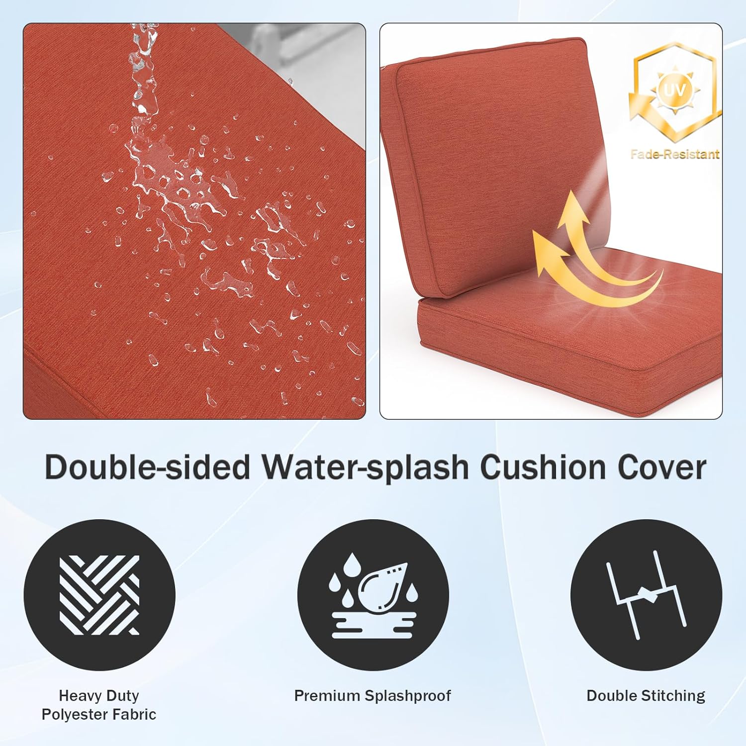 Outdoor Chair Cushions 23" x 24" x 4", Patio Deep Seat Replacement Cushions Set with Zippered Removable Cover, Weather-Resistant Olefin Fabric for Garden Chair Sofa Couch, Set of 3, Red