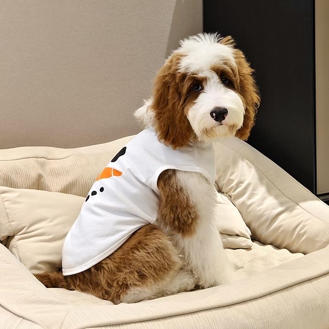 Fitwarm Snowman Dog Christmas Outfit, Holiday Dog Clothes for Small Dogs Boy Girl, Cute Pet Shirt, Black, White, Orange, XXL