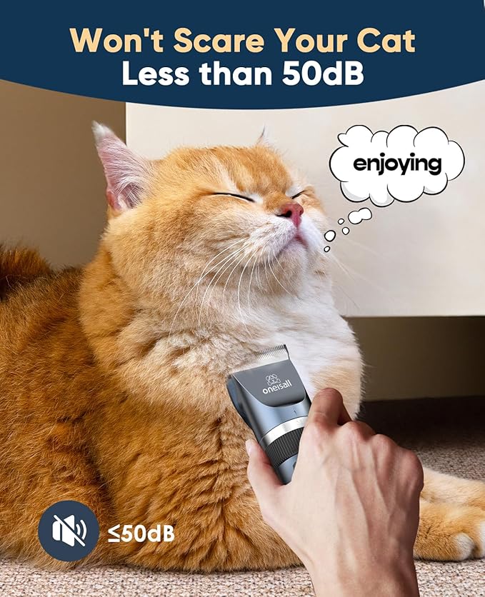 oneisall Quiet Cat Clippers for Matted & Long Hair, 2-Speed Cordless Pet Shaver Grooming Kit for Cats, Small Dogs & Animals (Blue)