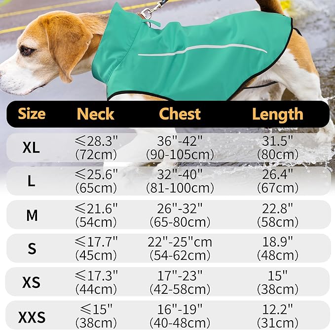 Mile High Life Dog Raincoat, Adjustable Waterproof Reflective Rain Jacket for Small Medium Large Dogs, Lightweight Breathable Pet Rain Coat with Leash Hole(Green,S Chest 22-25")
