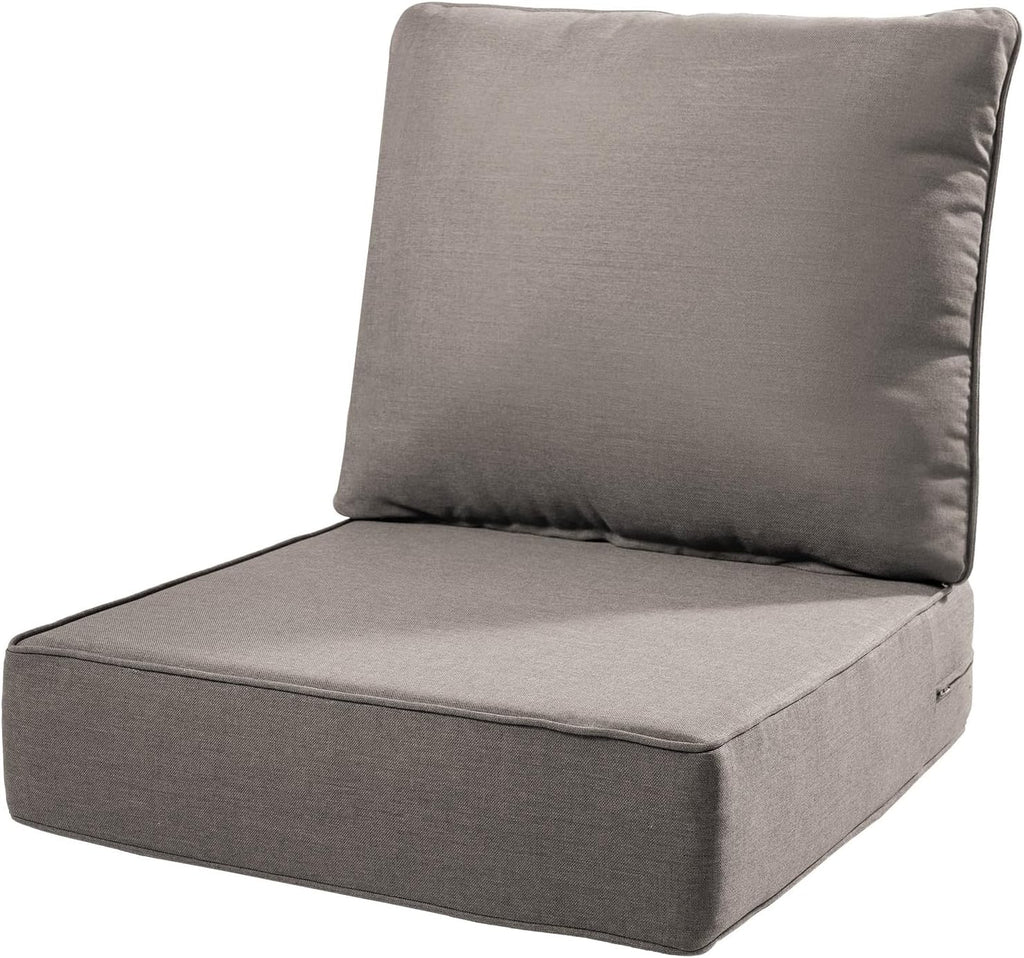 6" Thick Outdoor Cushions 22x24x6, 1-Set Deep Seat Patio Cushions with Removable Cover, Waterproof & Fade Resistant Replacement for Wicker Chair, Loveseat, Sofa - Grey