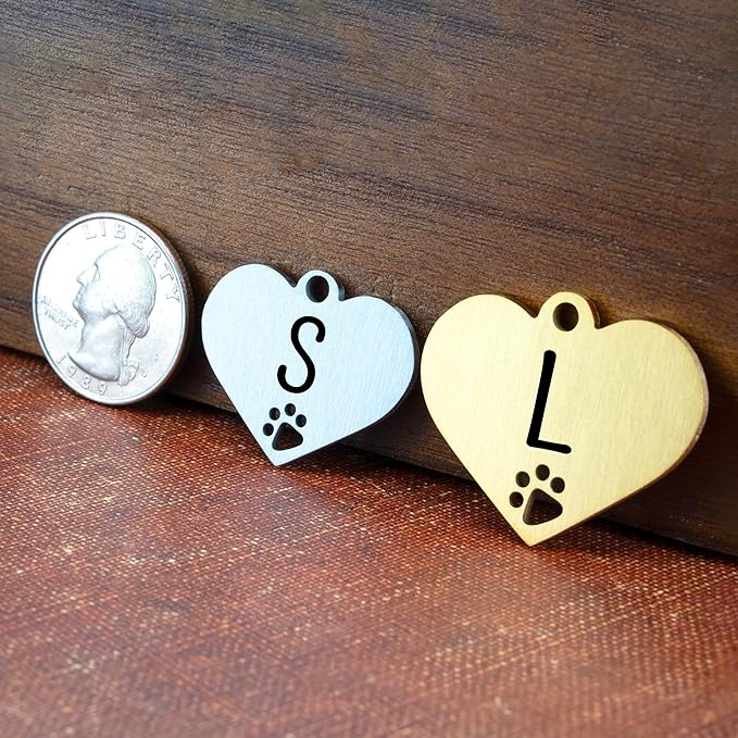 Ultra Joys Dog Tags Personalized for Pets - Hollow Paw Custom Pet ID Tag - Engraved Dog Tag for Small, Large Dogs - Small Heart in Silver