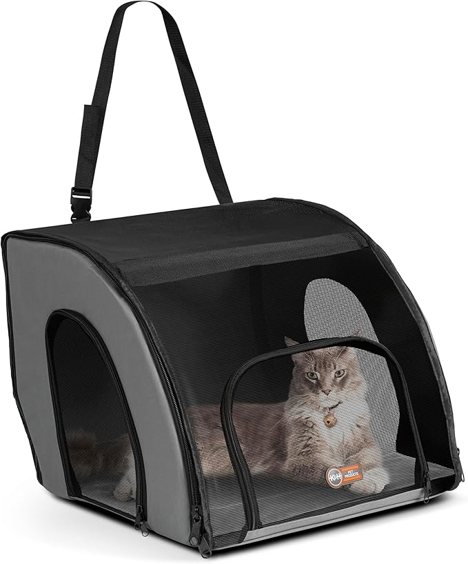 K&H Pet Products Enclosed Dog Cat Car Seat, Travel Safety Carrier for Pets, Dog Travel Car Seat, Soft-Sided Covered Cat Carrier, Washable Pad, Multiple Entrances, Mesh Windows - Small 17 X 16 X 15in
