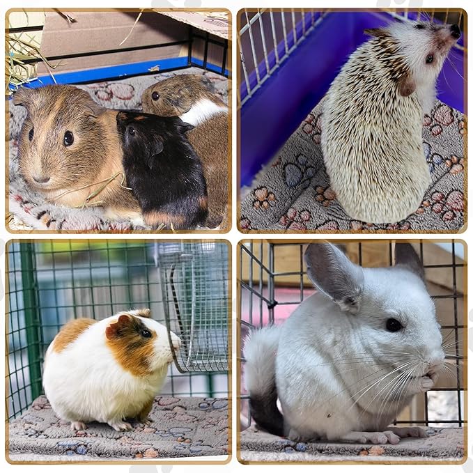 4 Pack Ultra Soft Dog Cat Bed Mat with Cute Prints Reversible Fleece Dog Crate Kennel Pad Cozy Washable Thickened Hamster Guinea Pig Pet Bed Mat for Small Animals(13 x 10 Inches,Gray)