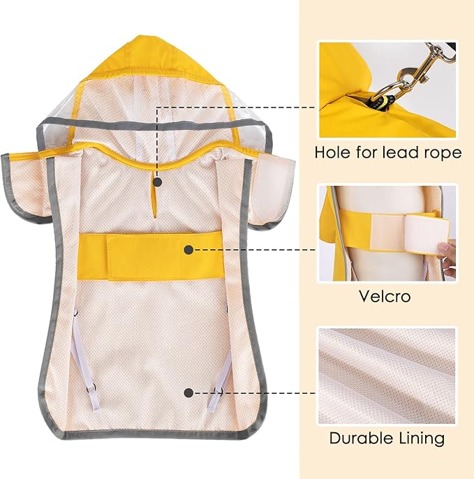 SlowTon Dog Raincoat, Adjustable Dog Rain Jacket Clear Hooded Double Layer, Waterproof Poncho with Reflective Strip Straps and Storage Pocket for Small Medium Large Dogs(M)