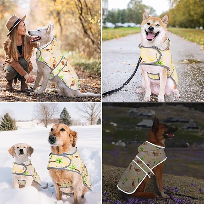 Dog Raincoat for Small Dogs Puppies Waterproof Hooded Rain Jacket with Reflective Strips Leash Hole & Poncho Adjustable Fit (Monkey,XS)