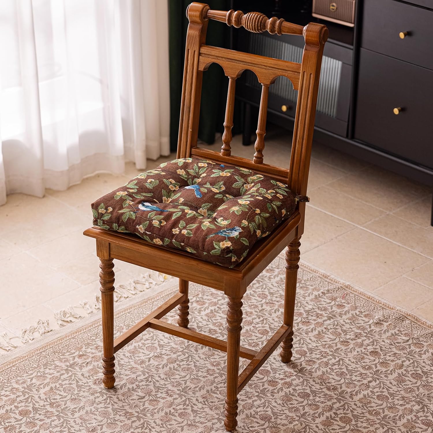 vctops Farmhouse Bird Print Chair Cushions with Ties U-Shaped Soft Comfortable Chair Pads Non Slip Seat Cushions for Indoor Dining Room and Kitchen Chairs (Coffee,16"x16")