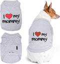Parisian Pet Unisex Dog T-Shirt with Embroidered 'I Love My Mommy' Words - 100% Cotton, I Love My Mom Shirt - Sleeveless Pet Vest - Grey Dog Shirts for Large Dogs, L