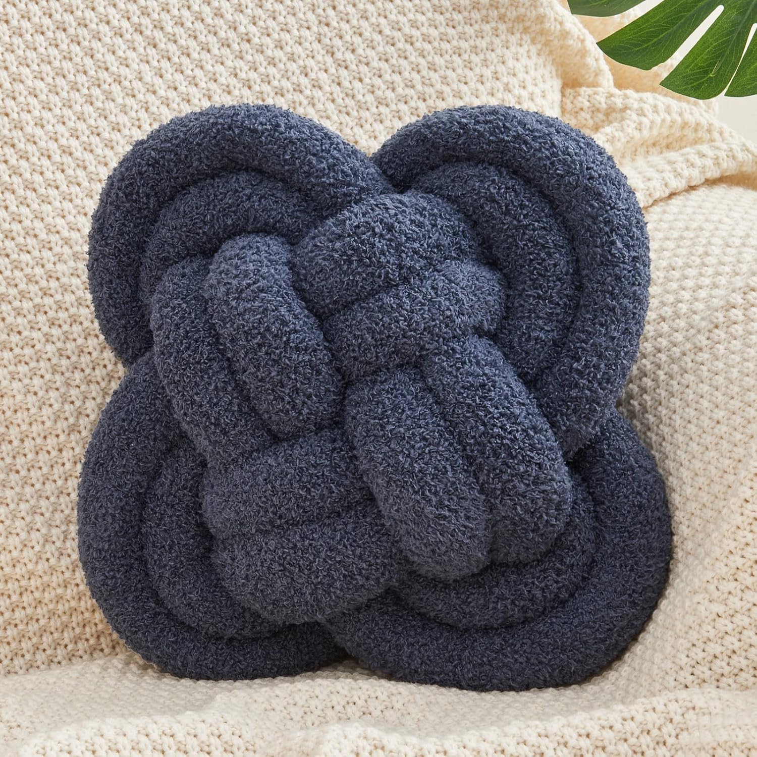 Xiashrk Knot Pillow Ball, 12" Soft Decorative Throw Pillows for Couch Bed, Navy Blue Knotted Plush Throw Pillow Handmade Square Cushion Home Couch Decor Pillows for Living Room