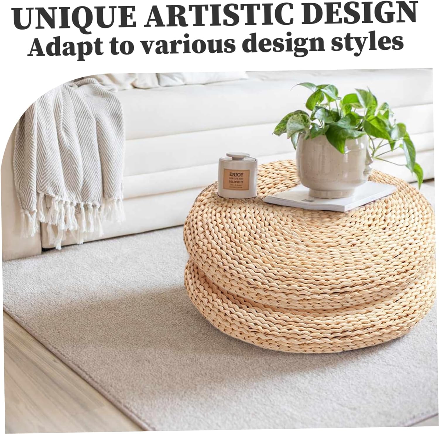 Tatami Floor Cushion, 15x2.4 Round Floor Seating, Japanese Chair, Natural Woven Boho Cushions for Meditation, Zen, Yoga Practice or Buddha| Picnic Pillows