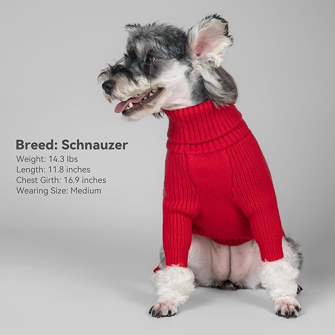 cyeollo Dog Sweaters for Small Dogs Boy, Pullover Turtleneck for Dogs Female, Knitted Doggy Fall Winter Warm Cold Weather Dog Clothes Apparel with Sleeves, Red L