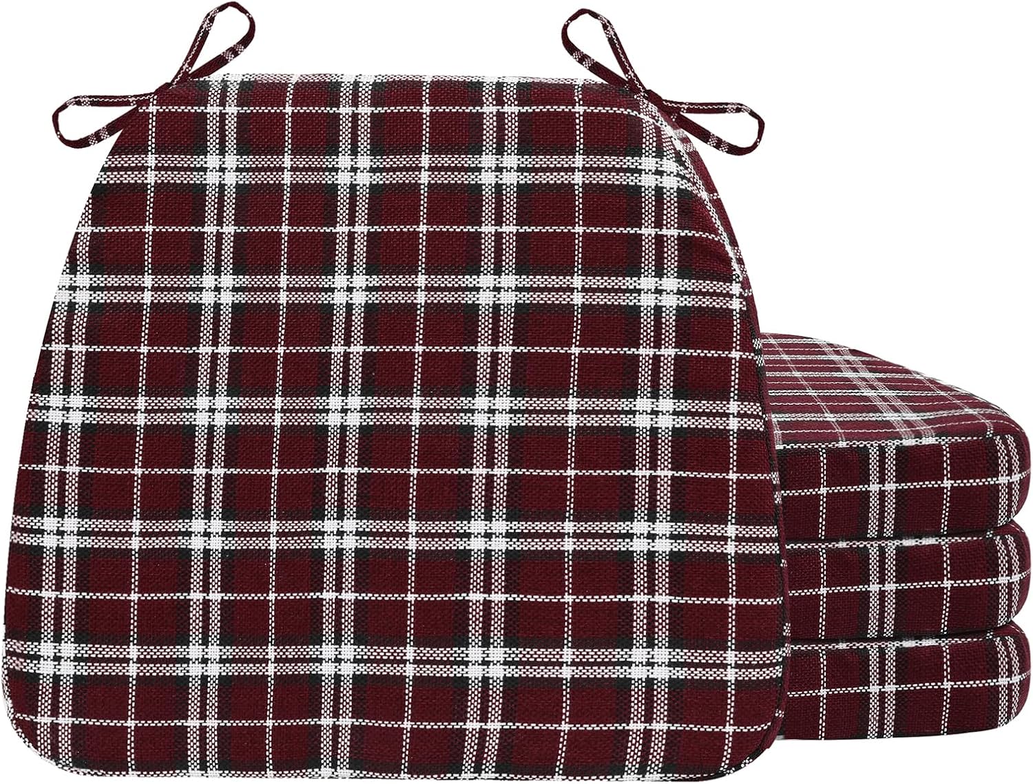 AAAAAcessories D-Shaped Chair Cushions, 2" Thick Dining Chair Pads with Ties and Removable, Machine-Washable Cover, 17" x 16", Set of 4, Red Checkered