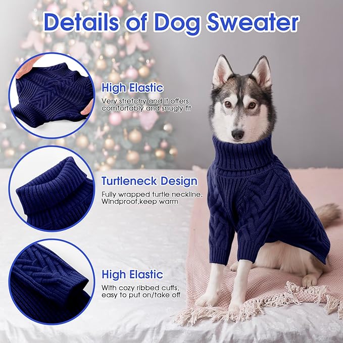 ASENKU Dog Sweater, Dog Sweaters for Medium Dogs, Warm Pullover Doggie KnitTurtleneck Warm Clothes for French Bulldog, Boston Terrier（Royal Blue, M）