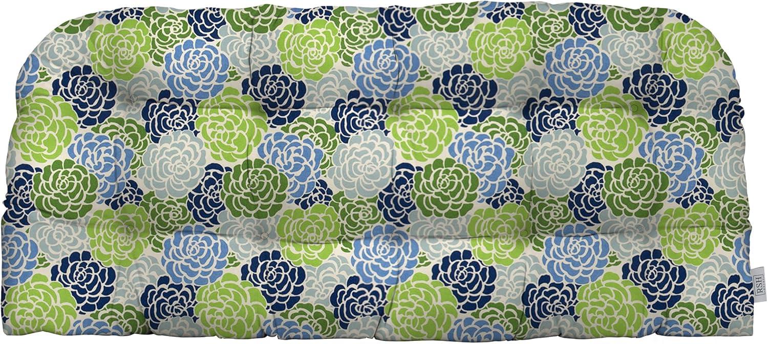 RSH DECOR: Tufted Wicker Loveseat Cushion | 41” x 19" | All-Weather Spun Fabric | Water and Fade-Resistant | Outdoor Settee Cushion for Patio Furniture | Livi Courtyard Floral