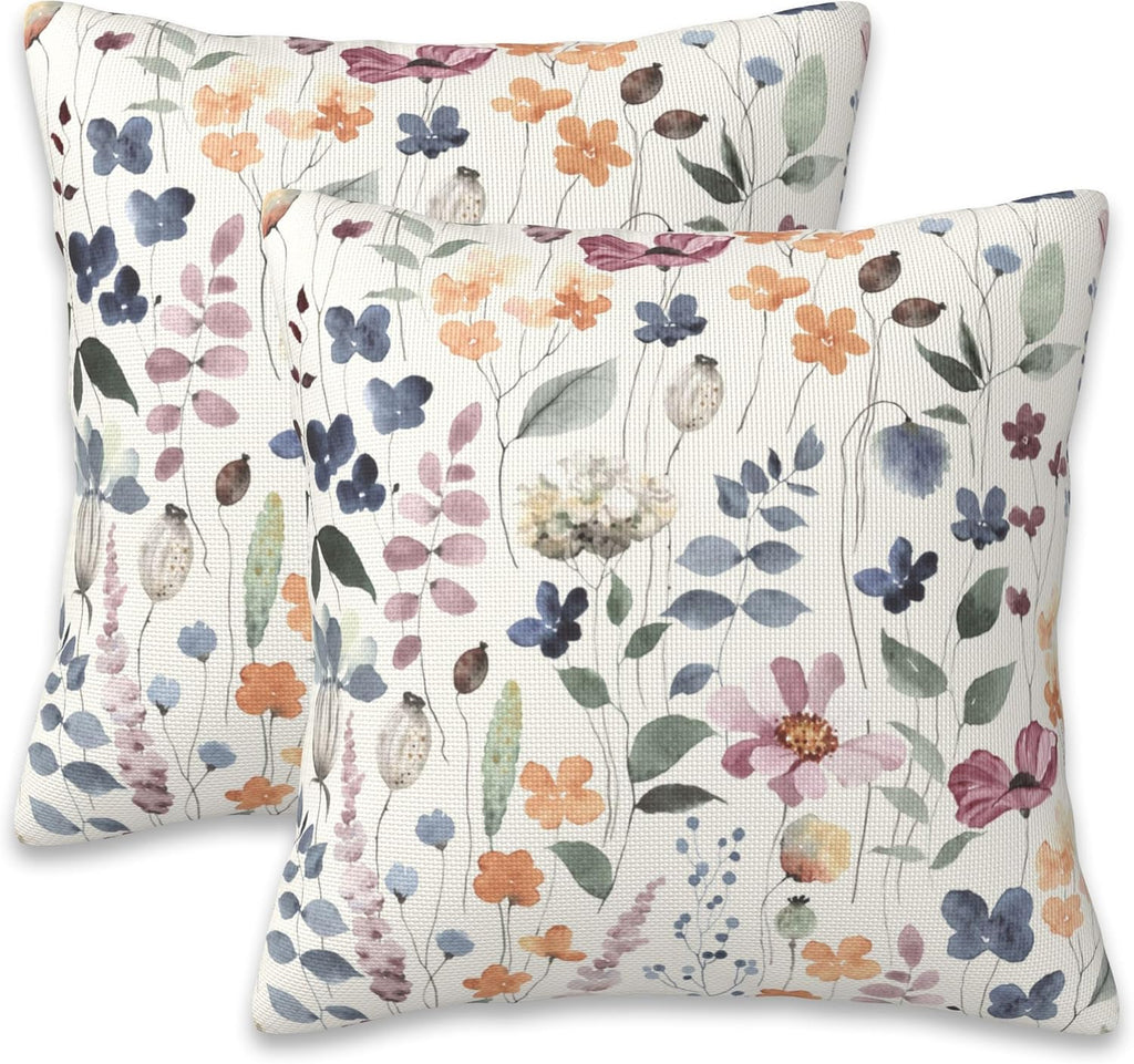 Throw Pillow Cover Case Watercolor Floral Pillow Covers 18x18 Inch Set of 2,Soft Decorative Throw Pillow Case for Living Room Bedroom Sofa Couch Cushion Covers