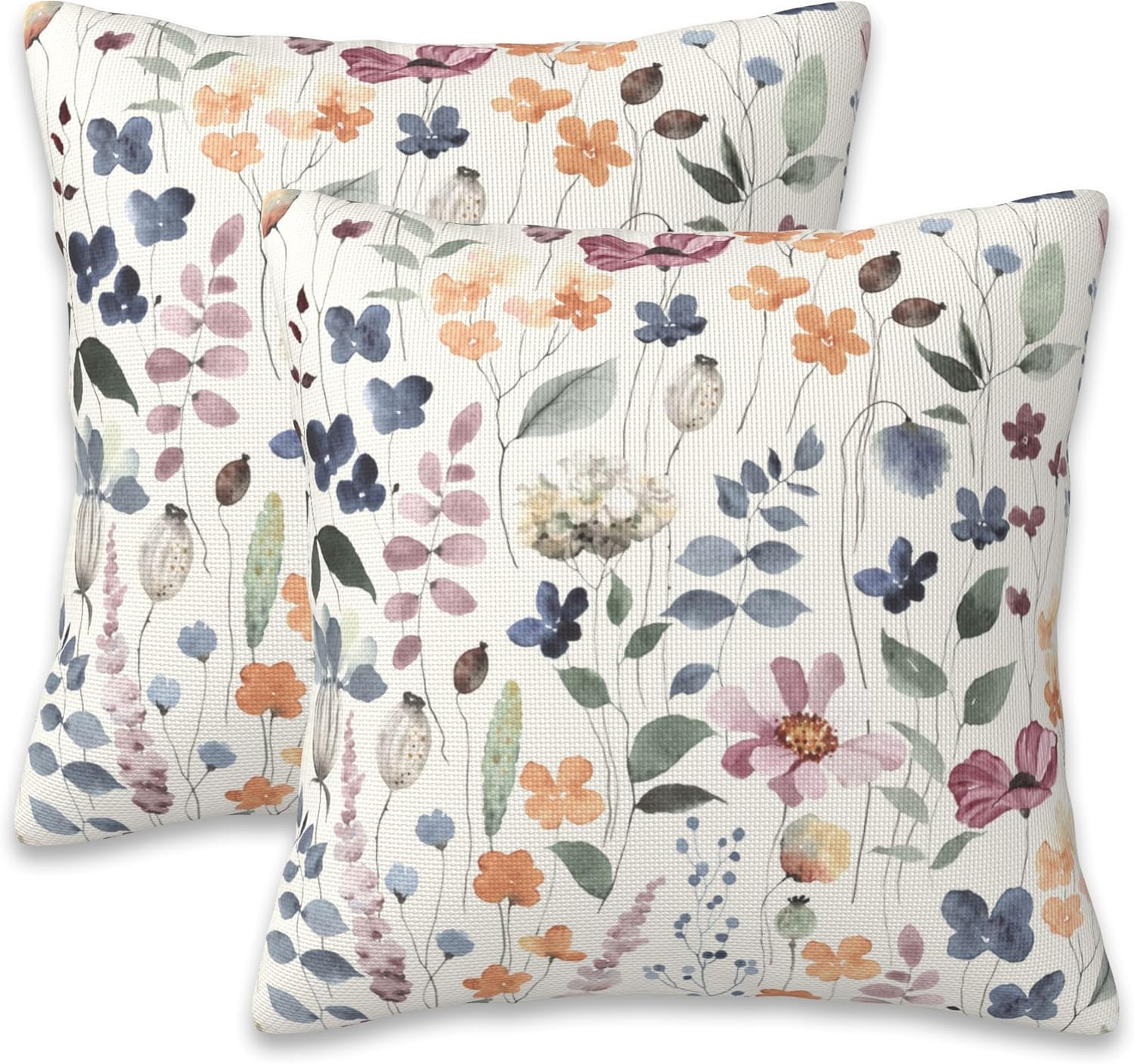 Throw Pillow Cover Case Watercolor Floral Pillow Covers 20x20 Inch Set of 2,Soft Decorative Throw Pillow Case for Living Room Bedroom Sofa Couch Cushion Covers