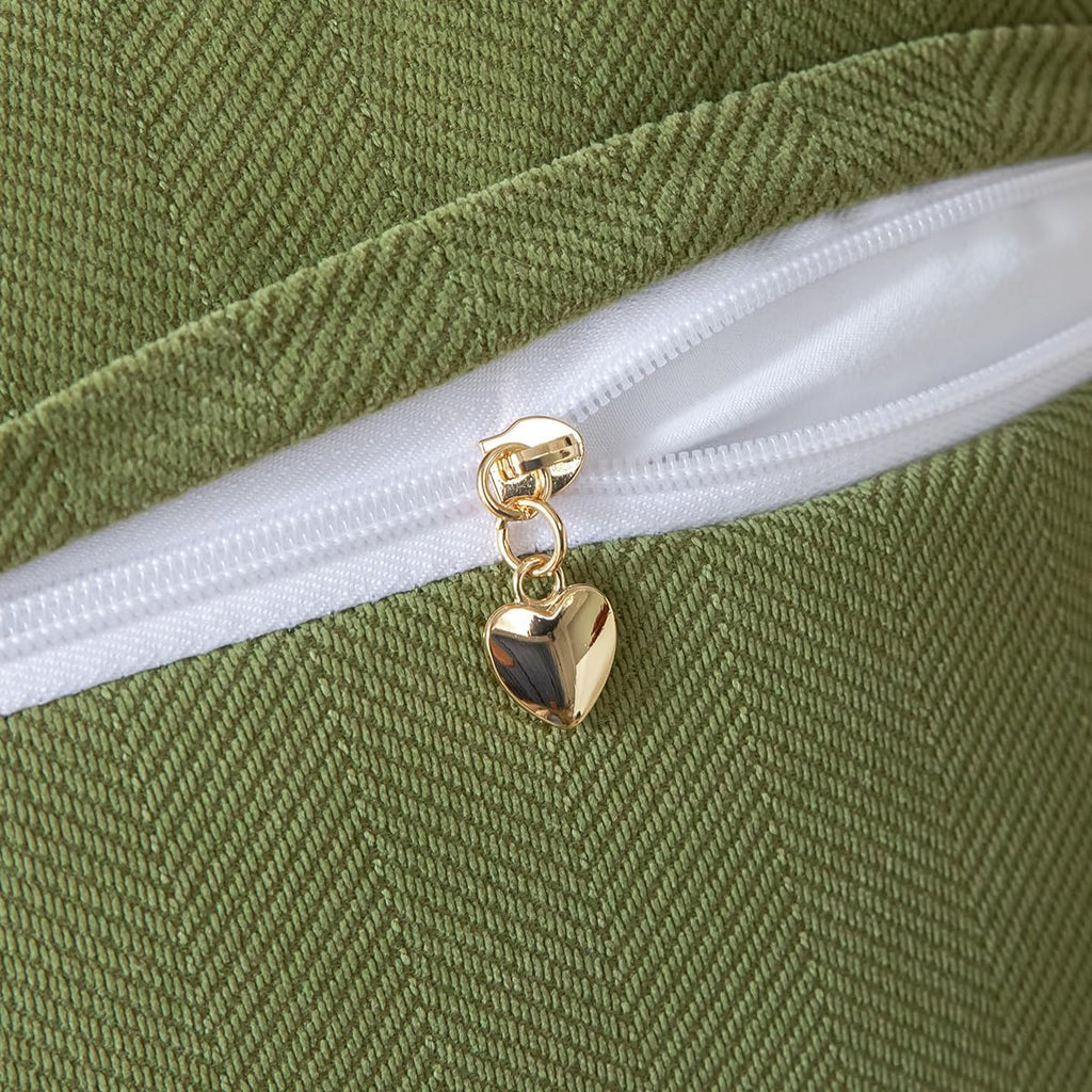 Set of 2 Decorative Fringe Throw Pillow Covers Chenille Pillow Covers Elegant Design Pillowcase Soft Tassels Cushion Cover for Couch Bed Home Decor,18×18 Inch,Olive Green