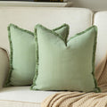 Set of 2 Decorative Fringe Throw Pillow Covers Chenille Pillow Covers Elegant Design Pillowcase Soft Tassels Cushion Cover for Couch Bed Home Decor,16×16 Inch,Sage Green