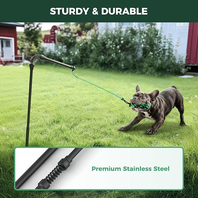 FXW TugPal Flex Outdoor Tug of War Toy for Dog,Interactive Exercise Game with Spring-Top Rod for Yard,39 inch for Small Dogs up to 20 lbs| Safe Design & Rustproof Base,│Patent Pending