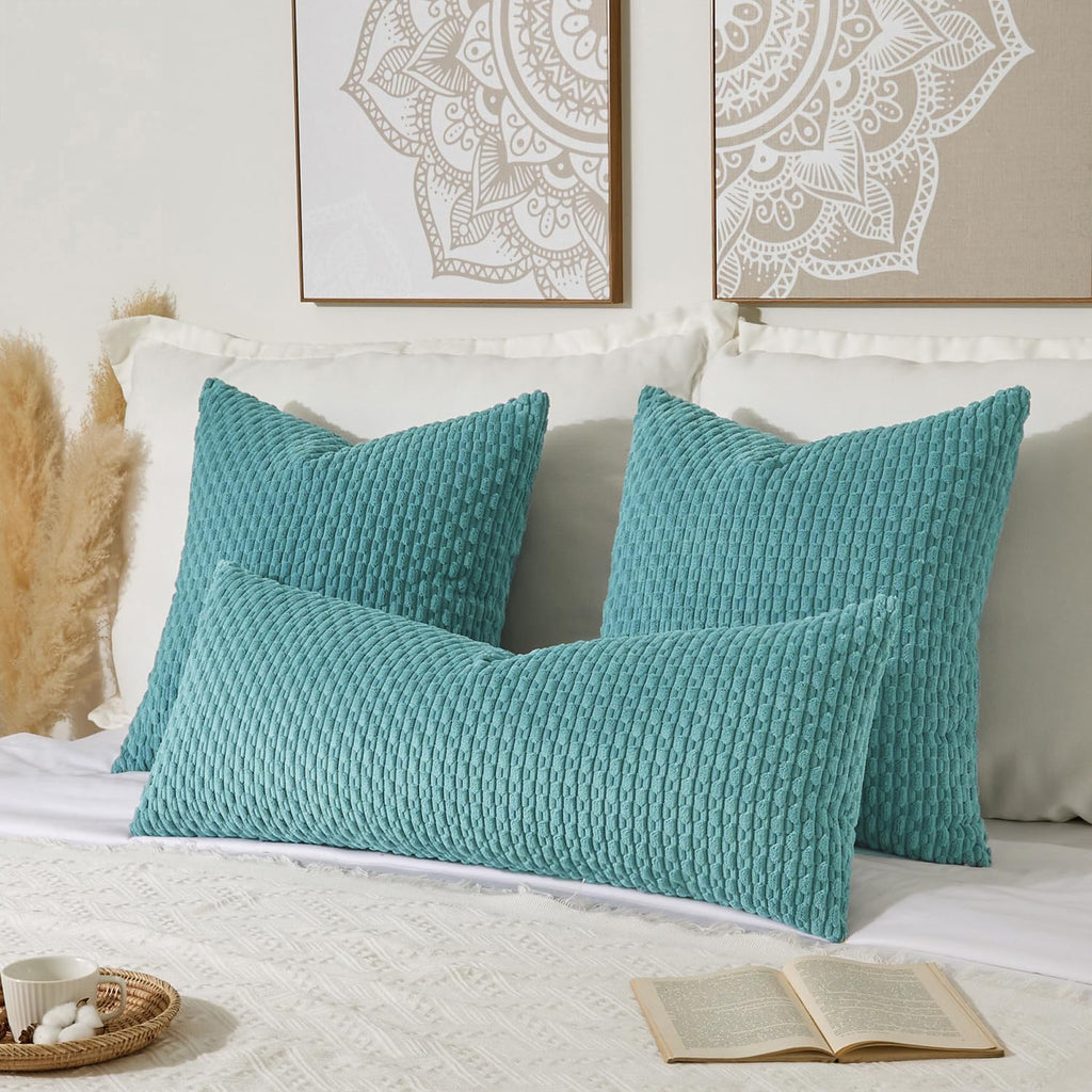 Kevin Textile 20x54 Inch Long Body Lumbar 1 Pack Boho Decorative Throw Pillow Cover Soft Striped Corduroy Rectangle Cushion Case Farmhouse Accent for Living Room Couch Sofa Bed, Aqua Green