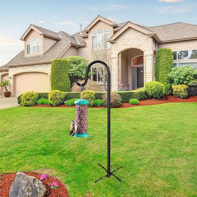 Shepherd Hooks for Outdoor, 1 Pack 94 Inch Bird Feeder Pole with 5 Prongs Base for Hanging Lantern, Hummingbird Feeder, Lightweight Plant, Shepherds Hook for Bird Feeders for Outside