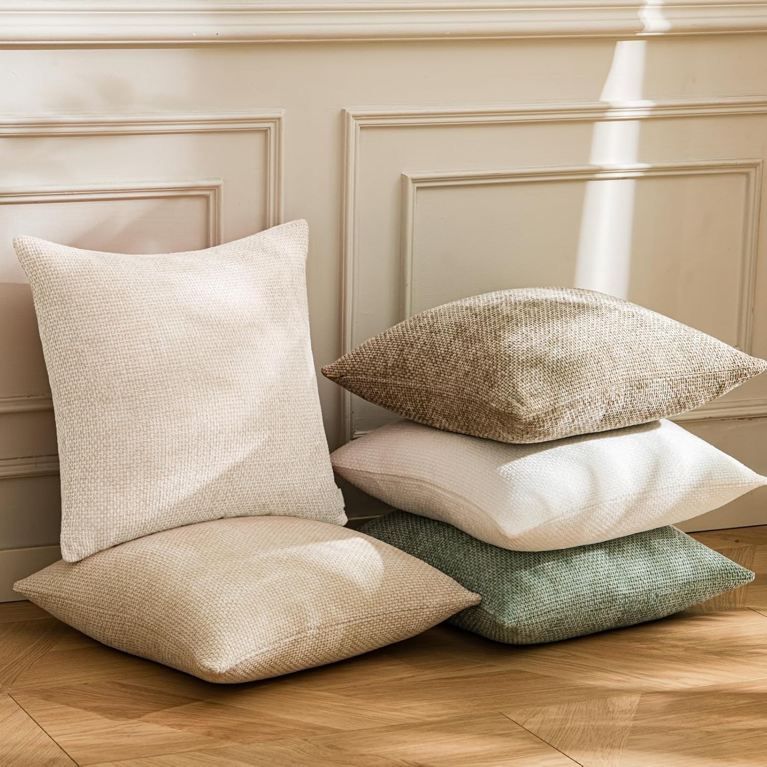 a moment Ivory Chenille Throw Pillow Covers 20x20 Inch Pack of 2 Modern Decorative Throw Pillow Covers Farmhouse Cross Covers Home Decor for Sofa Bedroom Living Room