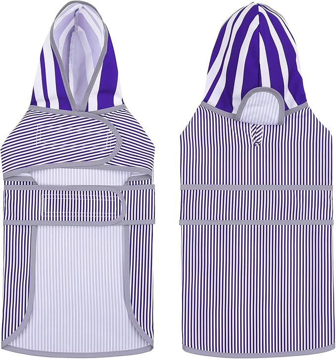 Dog Raincoat for Small Dogs Puppies Waterproof Hooded Rain Jacket with Reflective Strips Leash Hole & Poncho Adjustable Fit (Bluestripe,XS)