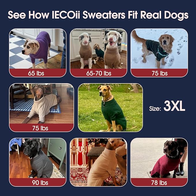 IECOii XXXL Dog Sweater,Warm Dog Sweaters for Extra Large Dogs Girl Boy,Stretchy & Cozy,Turtleneck Knitted Pullover for Pet Wear On Holiday,Easy On Doggy Sweatshirt for Labrador (Royal Blue,XXXL)