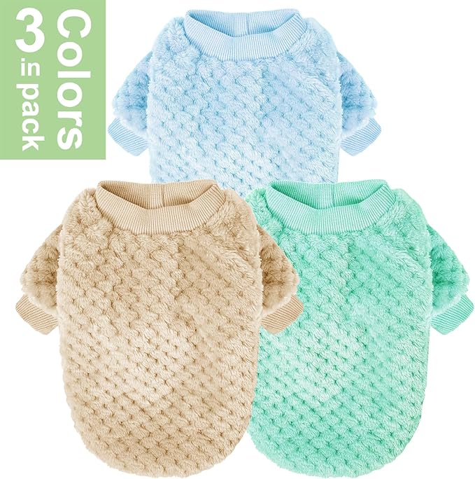 POMIU Dog Sweater, Dog Sweaters for Small Medium Dogs or Cat, Warm Soft Flannel Pet Clothes for Dogs Girl or Boy, Dog Shirt Coat Jacket (Ice Blue+Light Coffee+Teal, X-Large)