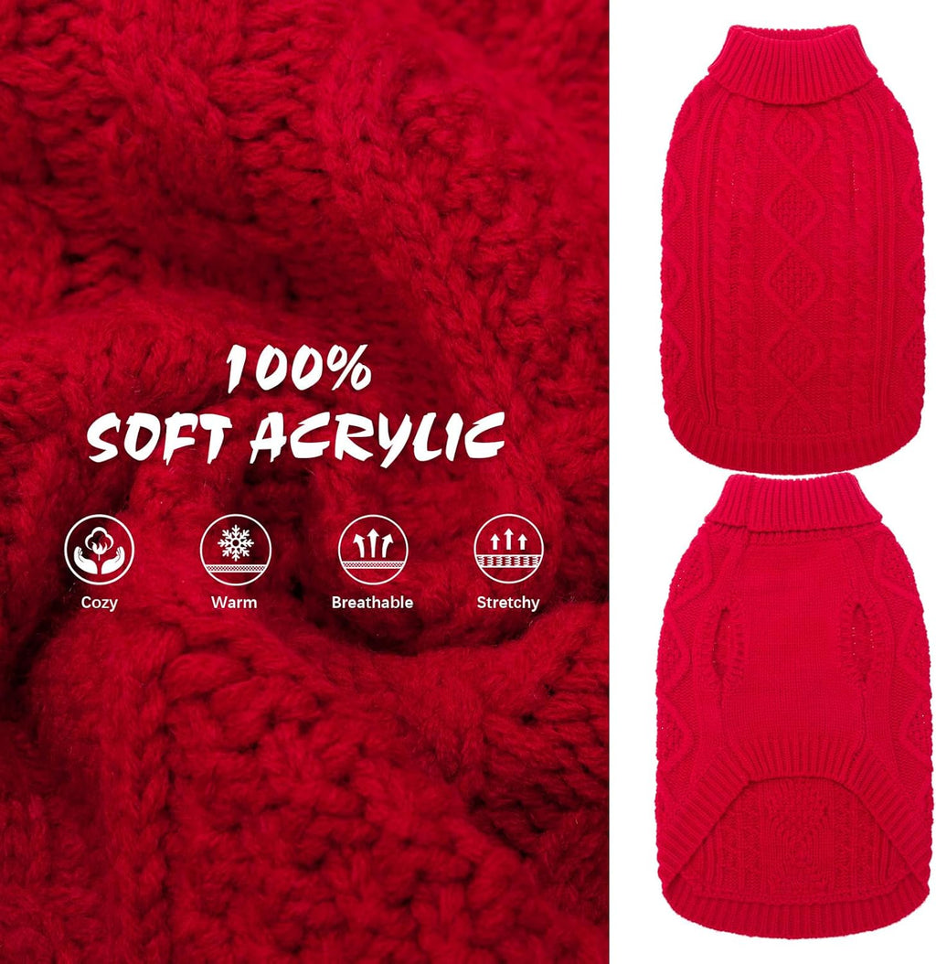 BINGPET Thermal Knitted Dog Sweater for Small Medium Large Dogs,Winter Dog Cat Coat Warm Sweartershirts Outfits,Classic Cable Knit Turtleneck Pullover Dog Jumper Coat Warm Sweartershirts