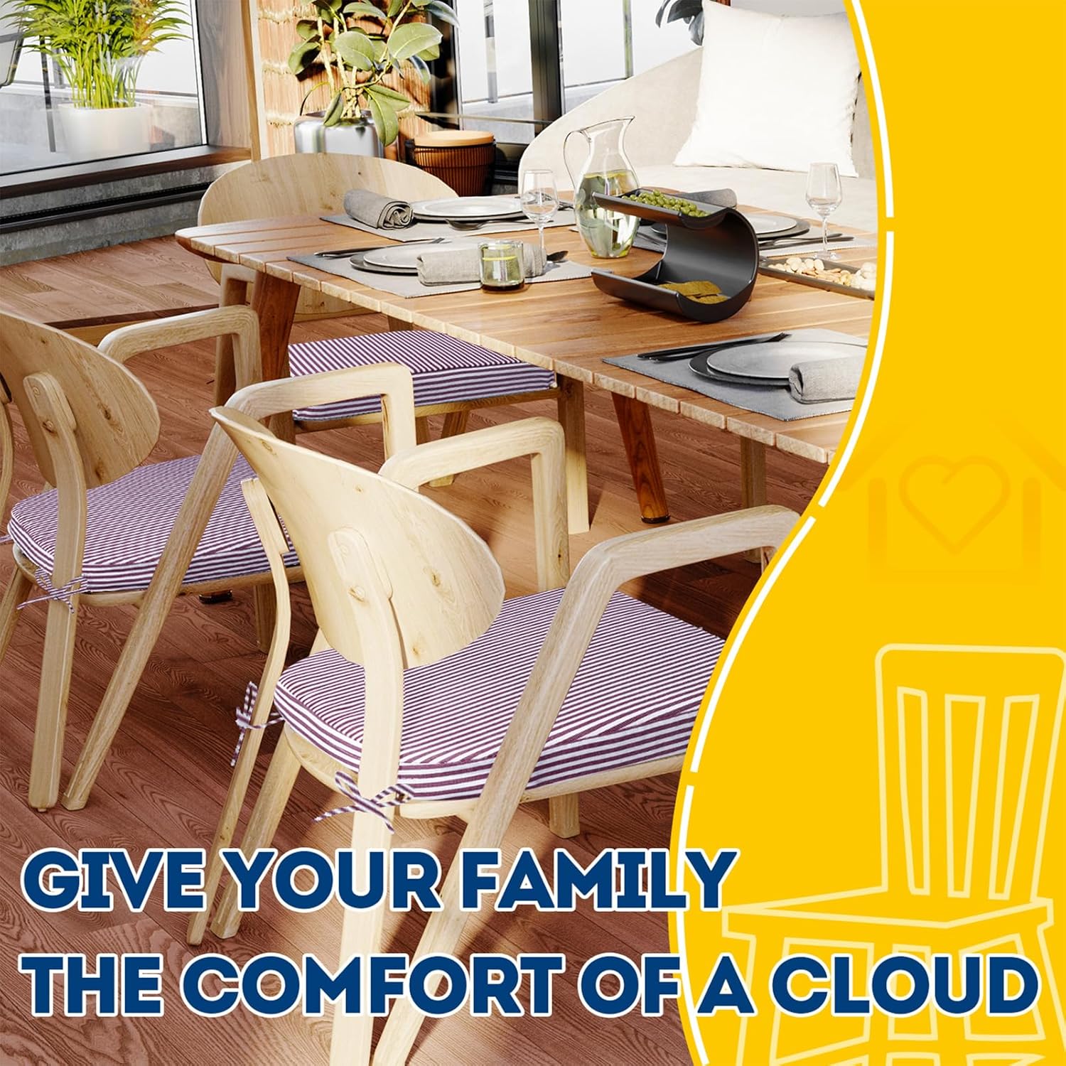 AAAAAcessories D-Shaped Chair Cushions, 2" Thick Dining Chair Pads with Ties and Removable, Machine-Washable Cover, 17" x 16", Pinstripe Red