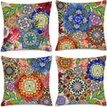 Boho Floral Throw Pillows Covers Colorful Flowers Decorative Pillow Cases for Sofa Couch Bedroom Living Room Decor Farmhouse Cushion Covers 18x18 Inches Set of 4