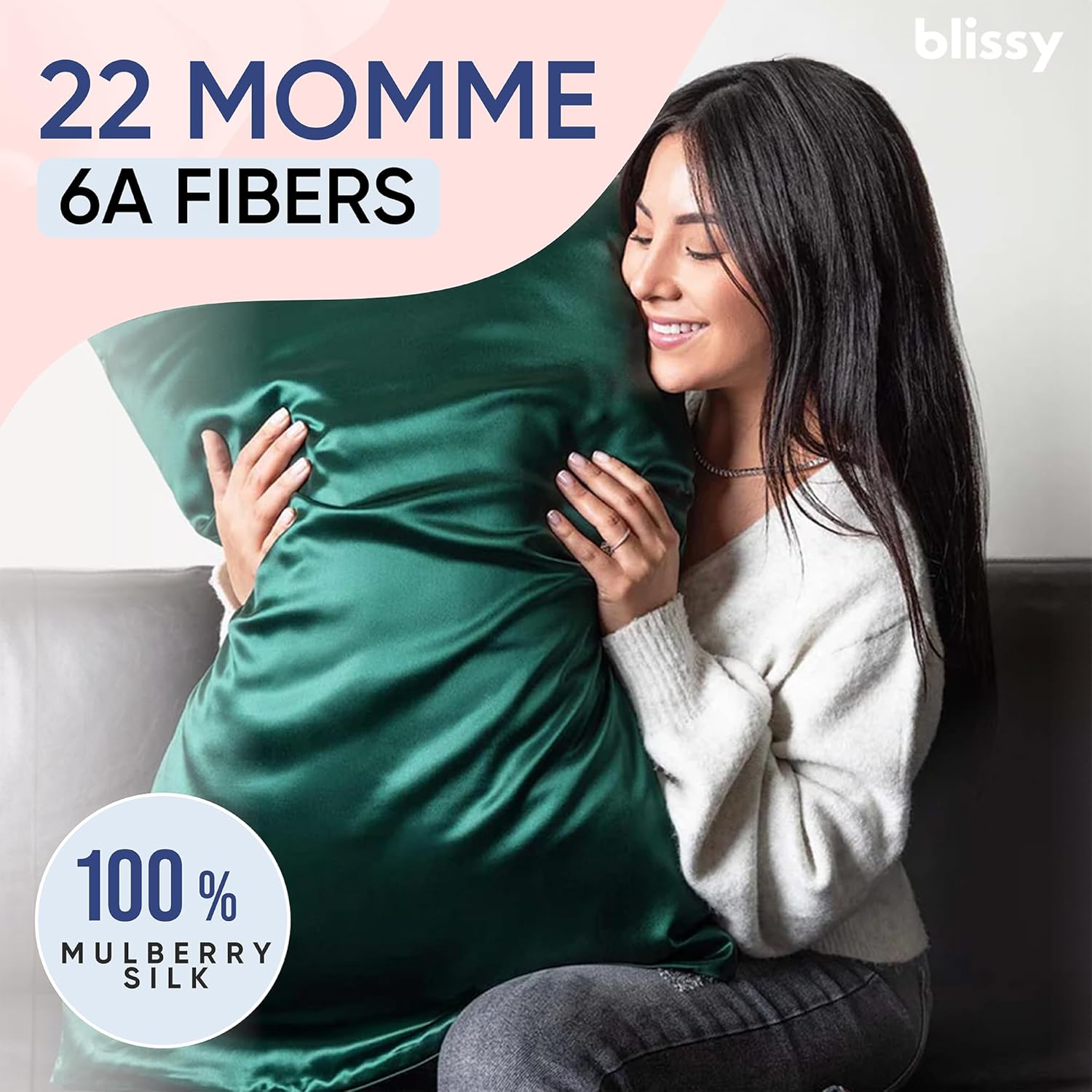 Blissy Silk Pillowcase - 100% Pure Mulberry Silk - 22 Momme 6A High-Grade Fibers - Silk Pillow Cover for Hair & Skin - Regular, Queen & King (Emerald, Standard)