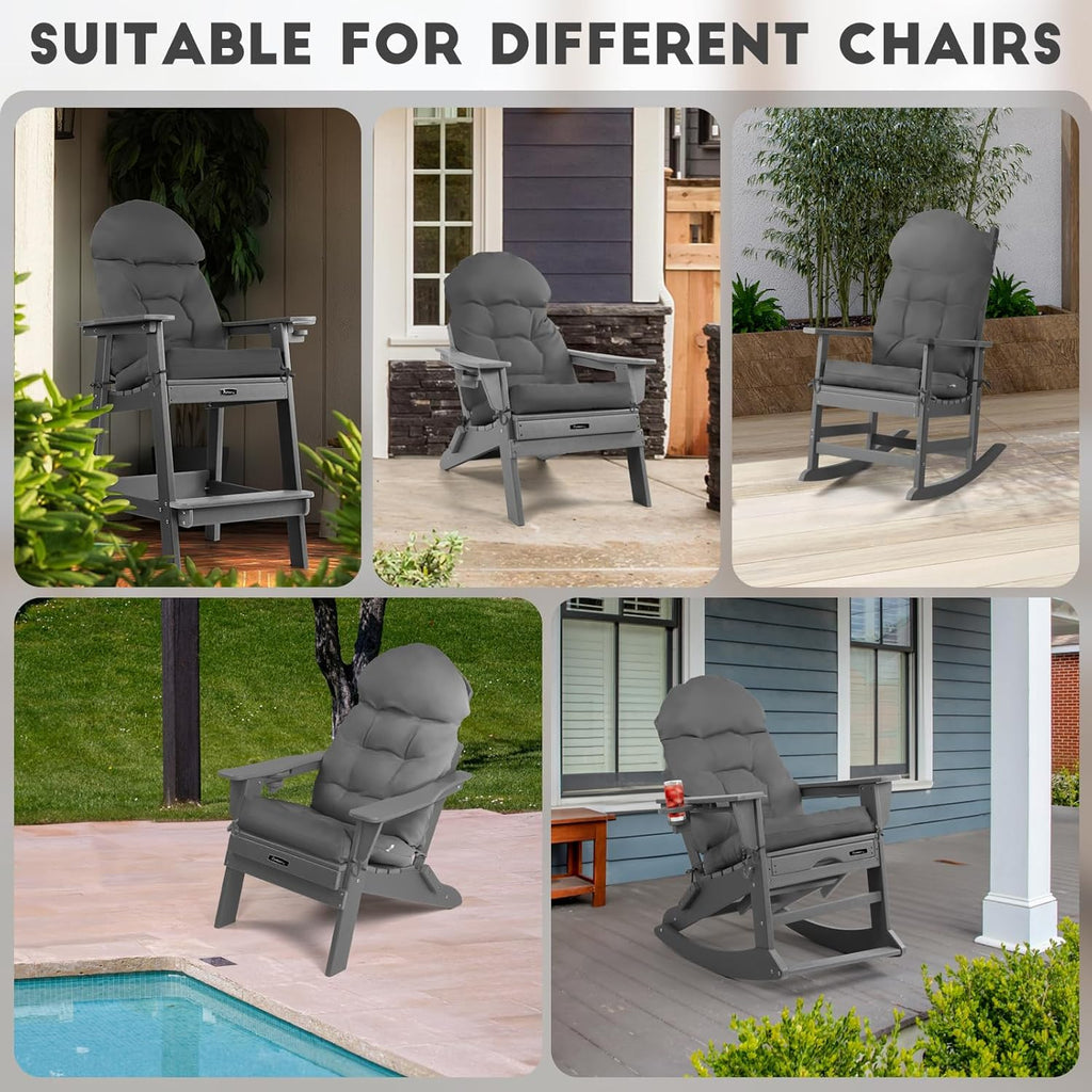 FUNBERRY Adirondack Chair Cushions Set of 2, Thicken Comfy Cushions for Rocker Non Slip Fade Shield Waterproof High Back with Ties