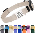 GoTags Personalized Dog Collar with Nameplate, Adjustable Dog Collar with Custom Engraved Slide On Pet ID Tag in Stainless Steel, Silent, No Noise Dog Tag (Beige, Small)