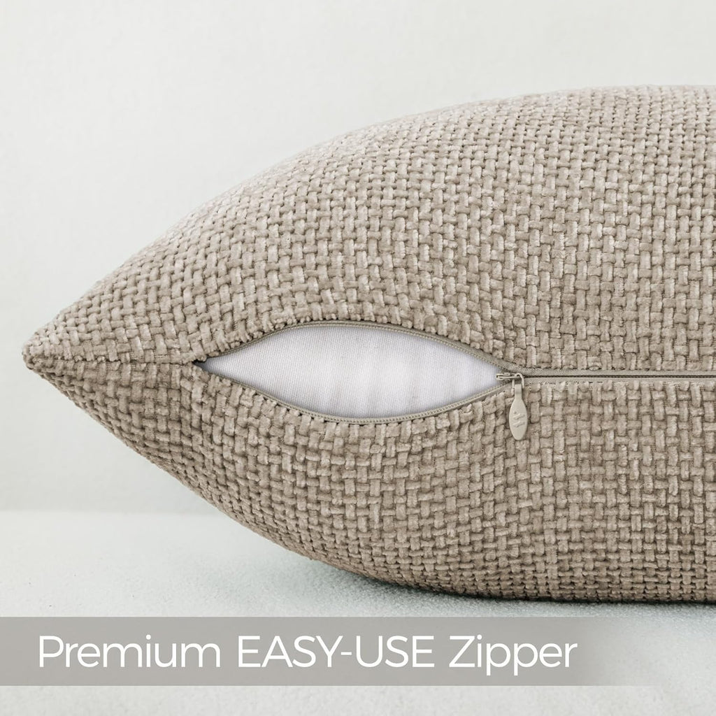 a moment Taupe Chenille Throw Pillow Covers 20x20 Inch Pack of 2 Modern Decorative Throw Pillow Covers Farmhouse Cross Covers Home Decor for Sofa Bedroom Living Room