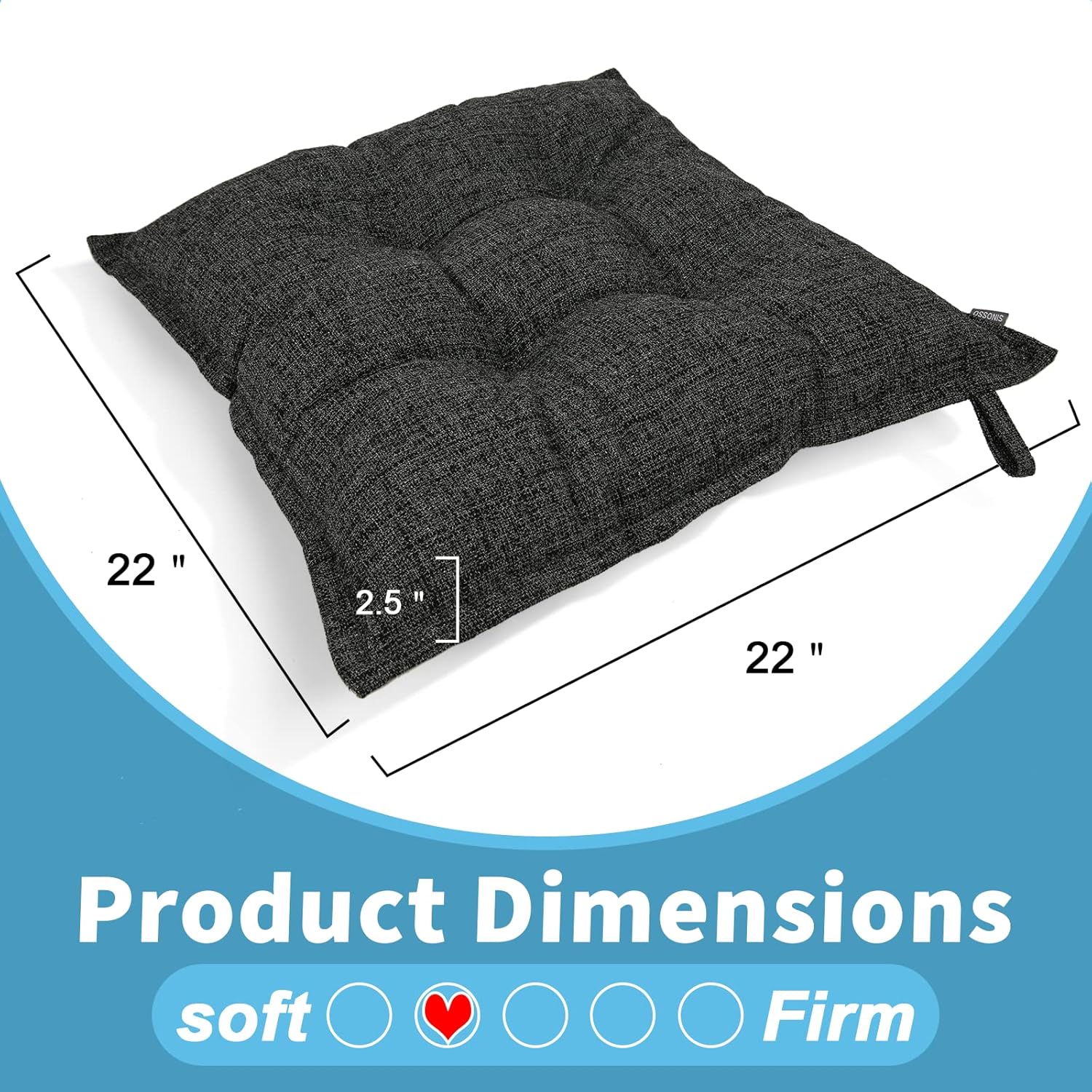 SINSOSSO Large Floor Pillow 22", Thickened Bite-Size Memory Foam Square Non-Slip Cushion for Office Back Support/Indoor Yoga/Chair Seat, Fashionable Color-Blocked Fabric & Washable, Black, 1 PCS