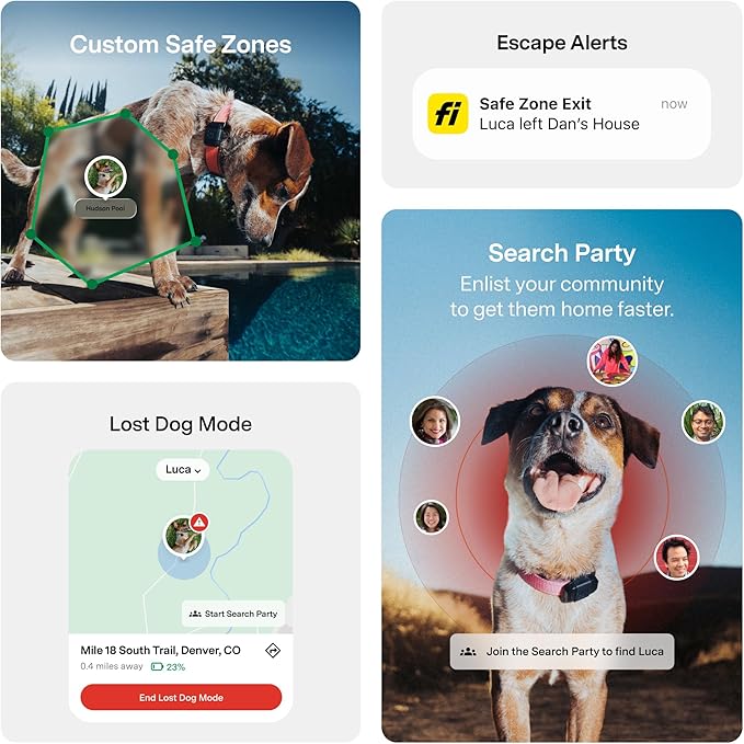 Fi Mini GPS Tracker for Dogs & Cats – Lightweight, Virtual Fences, Escape Alerts, Step & Health Tracking, Waterproof – 12-Month Membership Included