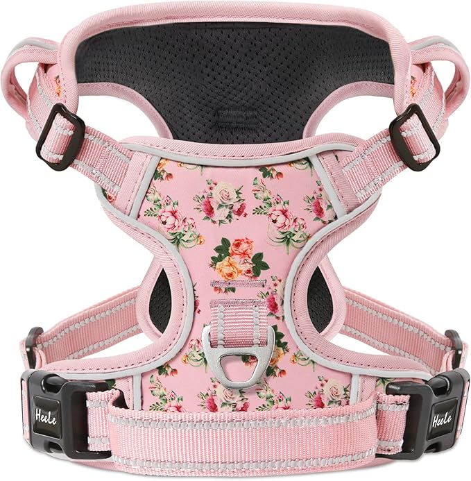 HEELE Dog Harness Harness for Small Dogs No Pull Dog Vest Harness for Small Dog with Soft Padded Handle Reflective for Outdoor Training, Flower-Pink, S