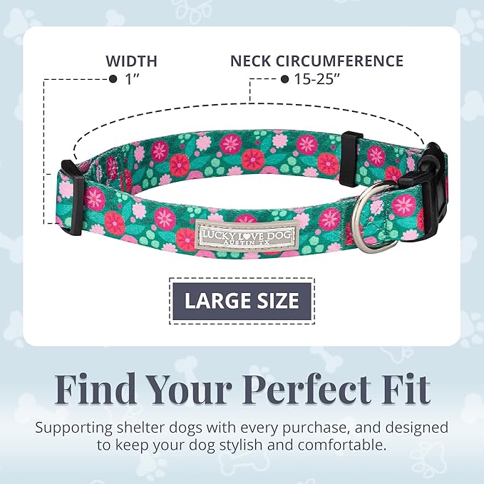 Lucky Love Dog - Adjustable Dog Collar with Easy Click Buckle for Small to Large Dogs, Durable, & Comfortable for Male & Female Dogs, Pet Collar for Puppies & Adult Ones - Penny, Large