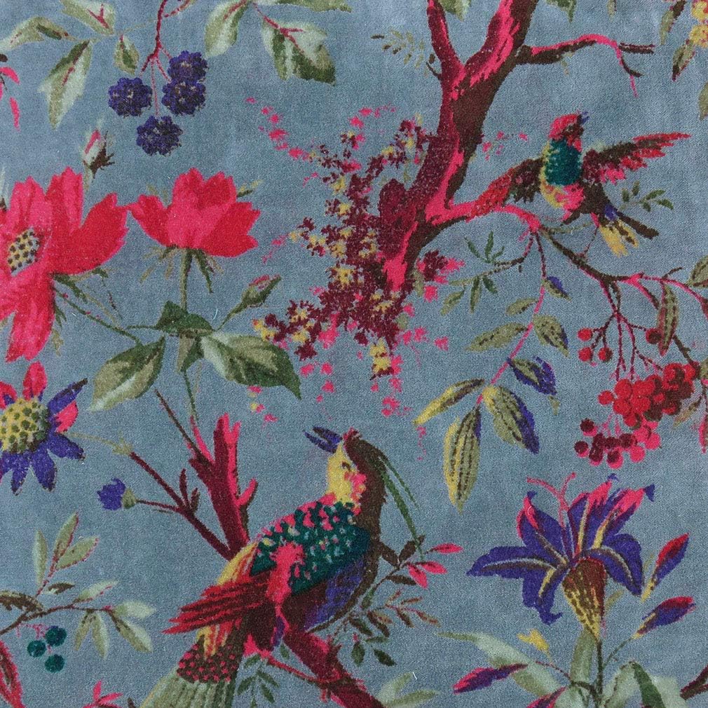 Eyes of India Velvet Floral Flower Bird Throw Pillow Sofa Cushion Cover Case Couch Colorful Boho Chic Bohemian Accent Indian Handmade (Gray, 16" x 16")