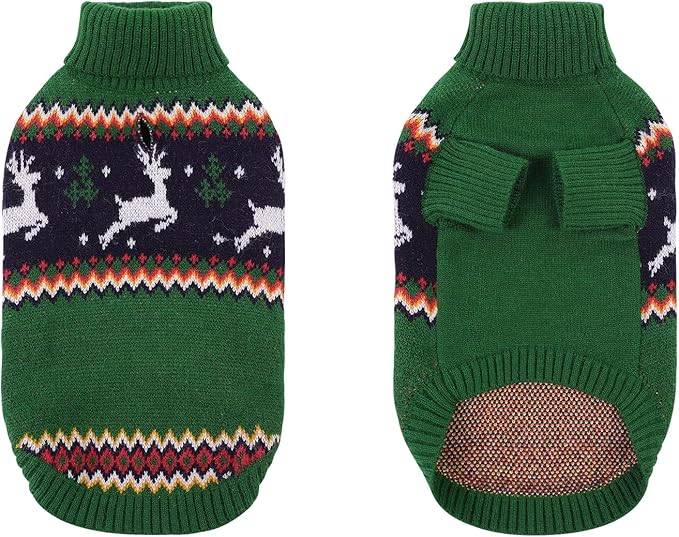 Queenmore Dog Christmas Sweater,Turtleneck Knitted Pullover Xmas Pet Clothes Sweatshirt,Christmas Outfit, Warm Dog Sweaters for Small Dogs Boy Girl,XmasDeer,XL