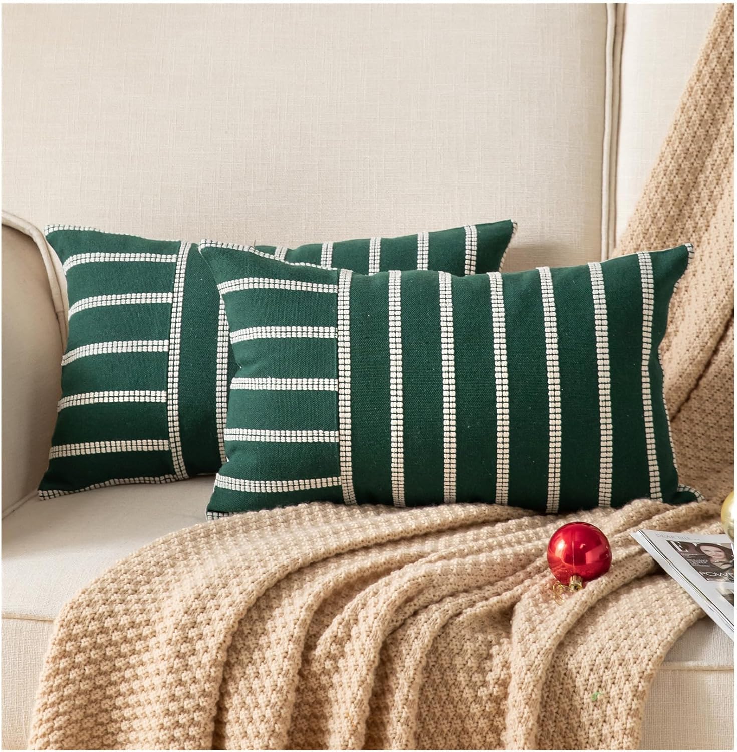 Caflife Boho Christmas Pillow Covers 12x20 Set of 2 Soft Farmhouse Decorative Sofa Pillow Cases, Holiday Christmas Throw Pillow Covers, Couch Bed Cushion Covers Living Room Home Decor