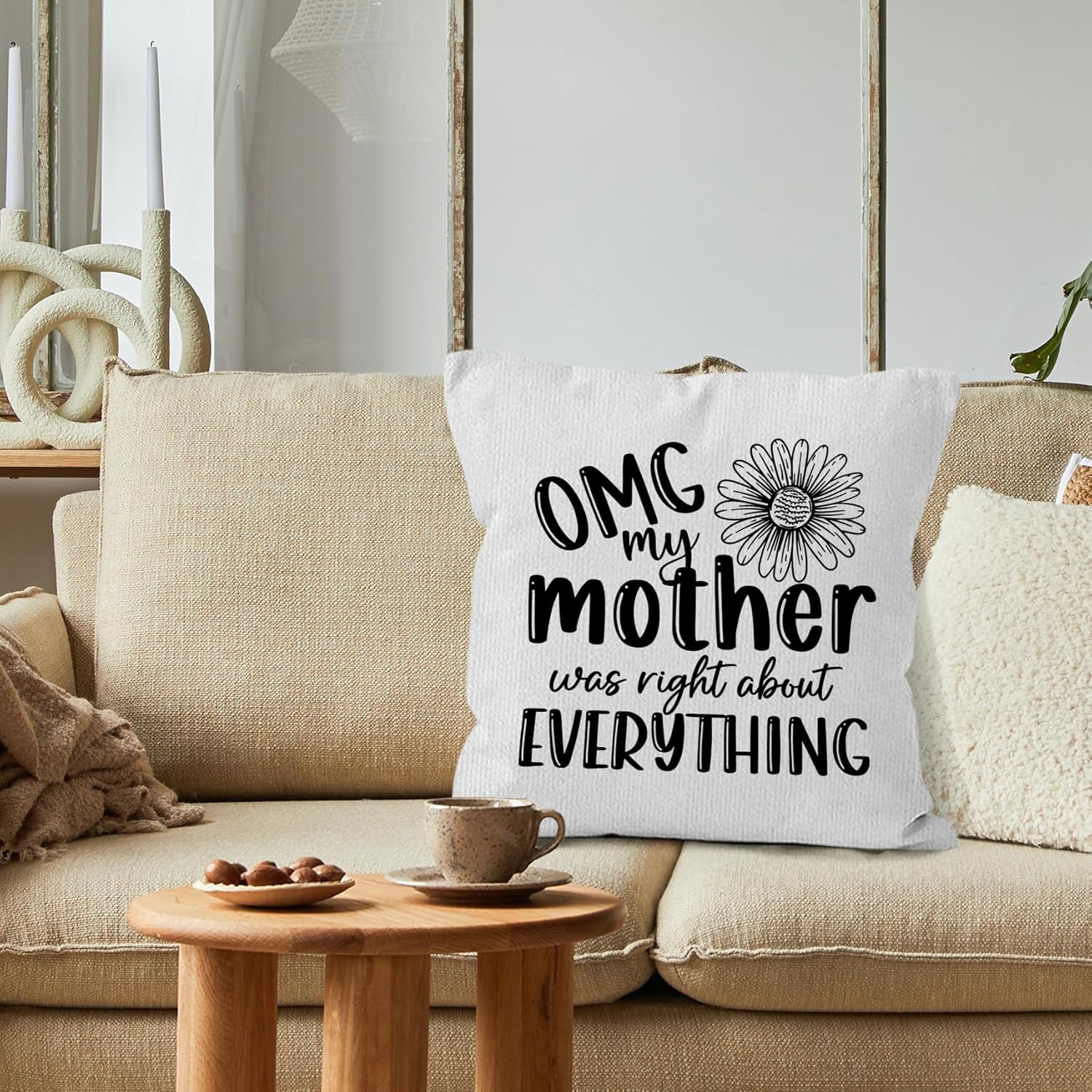 Mother Gifts Throw Pillow Covers 18X18, OMG My Mother was Right About Everything Decorative Decorations Pillow Covers to My Mom for Home Bedroom Couch, Mom Gifts for Women