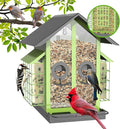 Bird Feeders for Outdoors, Metal Bird Feeder with Double Suet Cage Weatherproof Metal Roof, 2 in 1 Mixed Seeds Suet Feeder, 4Lbs Large Capacity, Great for Finch、Cardinal、Chickadee（Green）