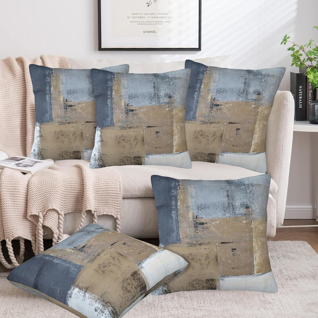 Throw Pillow Covers Grey and Brown Abstract Art Pillow Covers 16x16 Inch Set of 2 Throw Pillows Decorative Pillow Cases Cushion Covers for Bedroom Livingroom Sofa Farm House