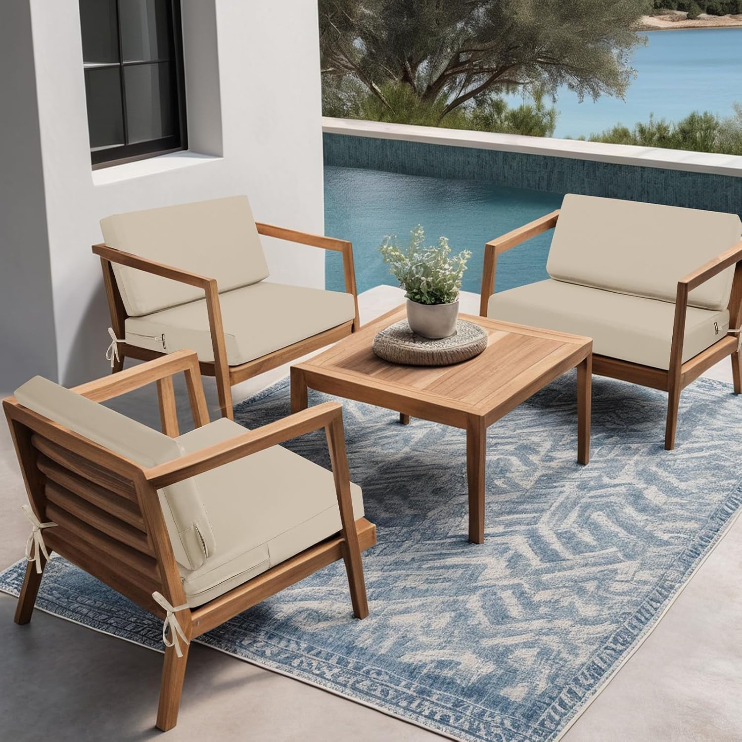 idee-home Outdoor Cushions for Patio Furniture, Outdoor Seat Cushion, Waterproof Couch Hampton Bay Deep Seat Replacement Chair Cushions for Garden Lawn Backyard Deck, 26.5 x 26.5 Beige