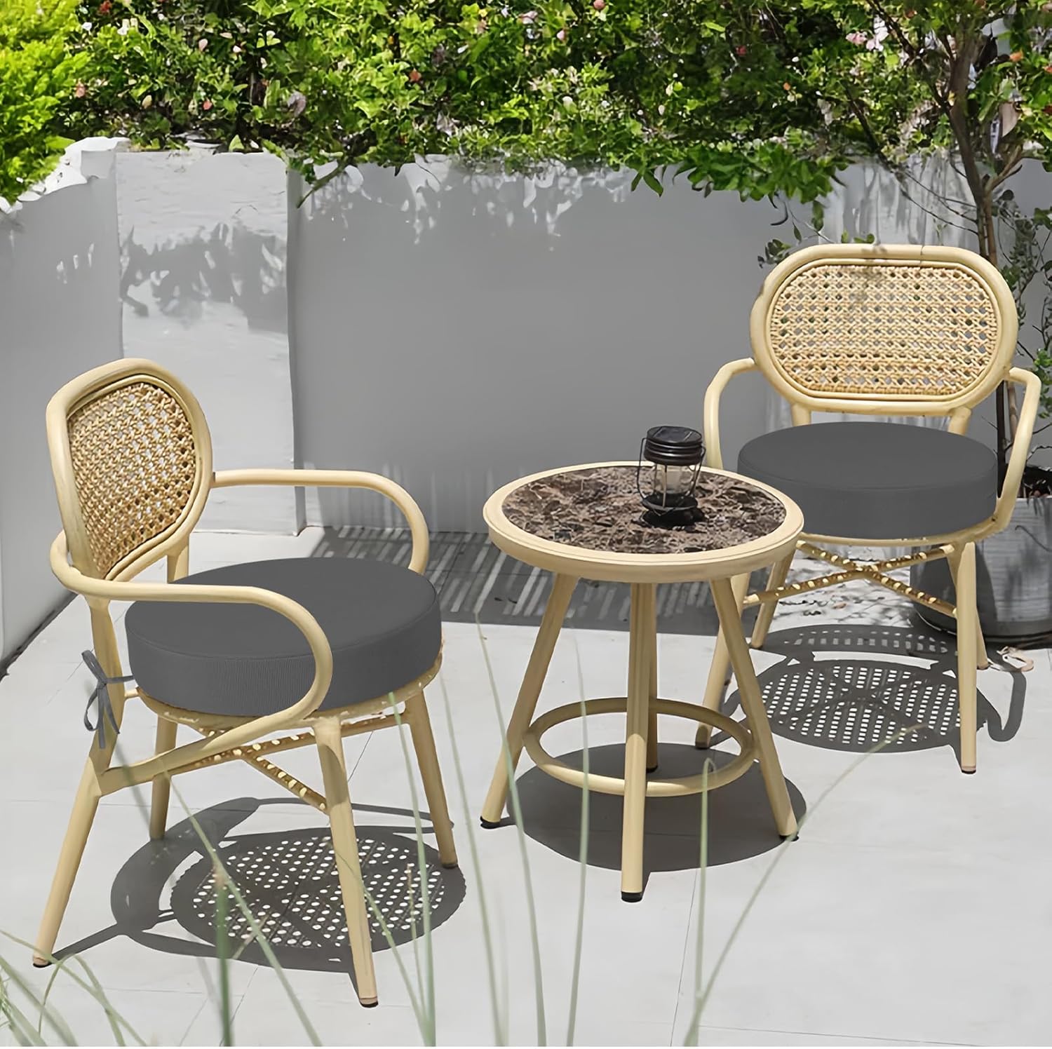 idee-home Outdoor Bistro Chair Cushions, 15”x15”x 3” Thick Outdoor Round Seat Cushions Set of 4 with Ties, Waterproof Round Patio Furniture for Garden