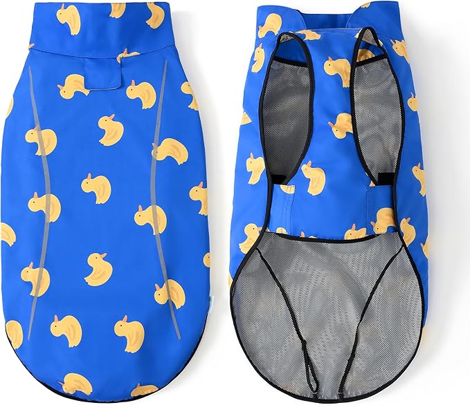 Mile High Life Dog Raincoat, Adjustable Waterproof Reflective Rain Jacket for Small Medium Large Dogs, Lightweight Breathable Pet Rain Coat with Leash Hole(Blue Duck,S Chest 22-25")