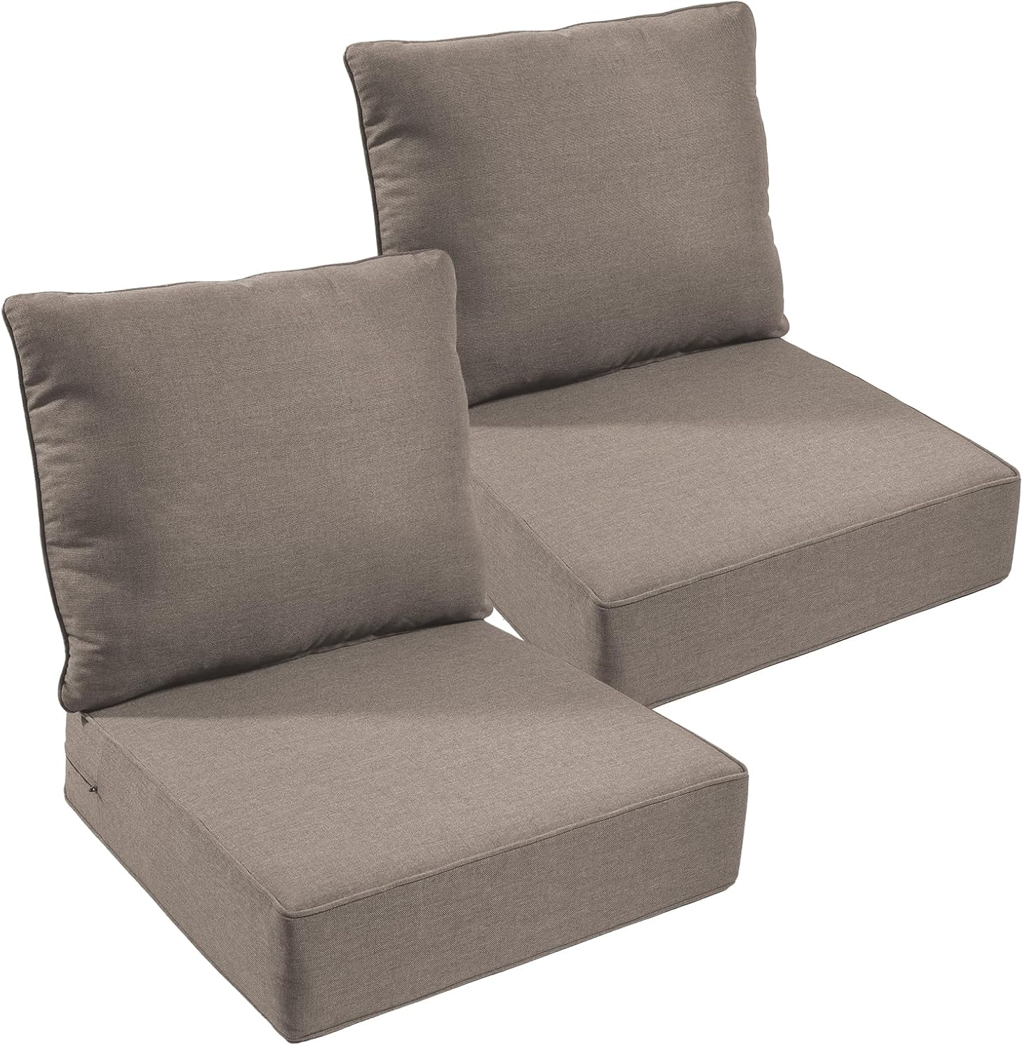 Outdoor Chair Cushions Set of 2, Waterproof 24x24 Patio Chair Cushion, 6" Thickened Seat Cushion for Outdoor Furniture, Couch Cushion Replacement, Include 2 Back & 2 Seat Cushions, Thick/Grey